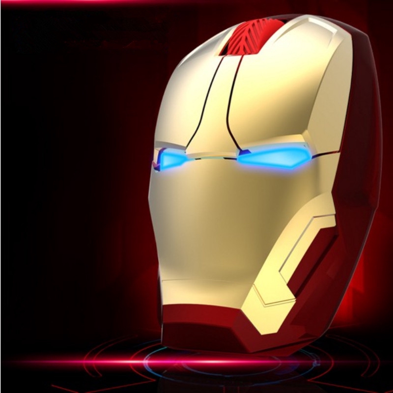 Chuột quang không dây 2.4G 2400DPI hình Iron Man có đèn cho PC laptop