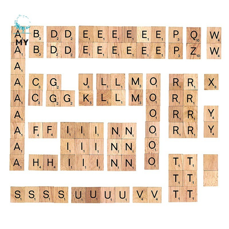 Bộ 100 miếng gỗ trò chơi scrabble in chữ tiếng Anh