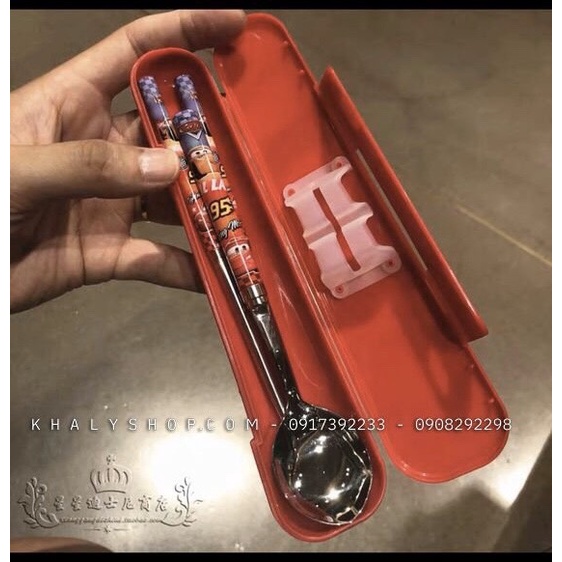 Set đũa muỗng inox hộp hoạt tiết 3D các nhân vật Disney cho bé trai và bé gái