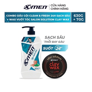 Combo Dầu gội sạch gàu X-men Clean & Fresh 24h sạch sâu + Wax vuốt tóc Salon Solution Clay Wax 70g