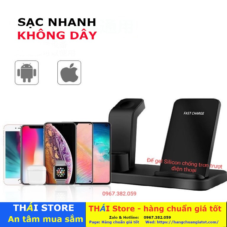 Đế sạc Nhanh không dây Q12 cao cấp 3 trong 1, sạc Nhanh sạc cùng lúc 3 thiết bị - (mã SA31) - bảo hành 6 tháng