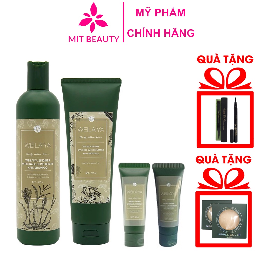 Bộ dầu gội Weilaiya tem nâu Mit Beauty tinh chất gừng kết hợp hà thủ ô giúp mọc tóc ngăn rụng tóc hiệu quả