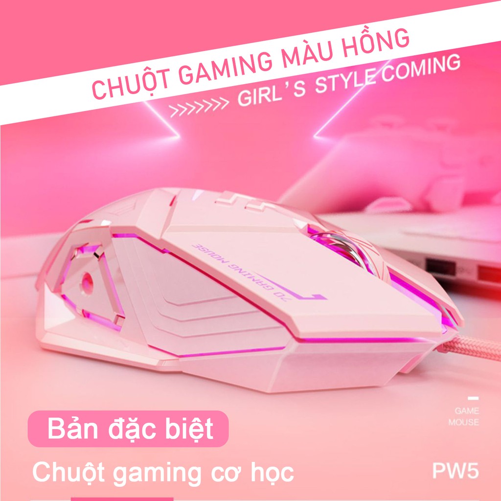 Chuột Máy Tính Màu Hồng Gaming SIDOTECH Inphic W5P Tắt Âm Silent Chơi Game Cho Streamer 4000 DPI Siêu Nhạy - Chính Hãng