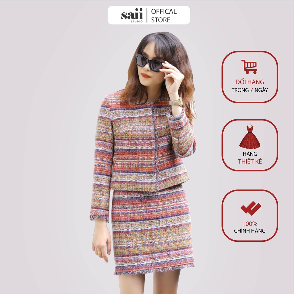 Váy Dạ 🍀 FREESHIP 🍀 Đầm Dạ Theo Set Gồm Chân Váy Và Vest Thổ Cẩm KO018