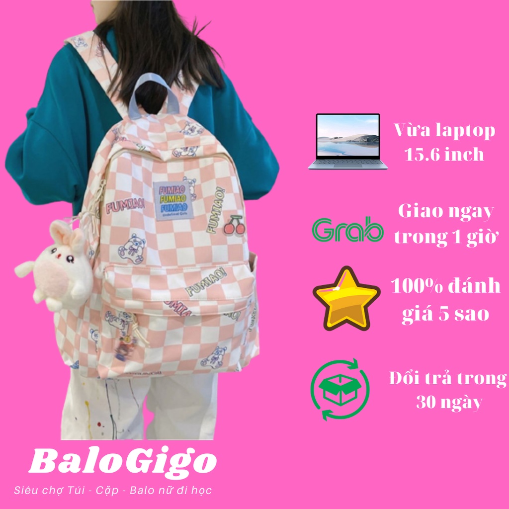 Ba lô caro đi học đi chơi vải chống thấm nước siêu cute FUMIAO ( không móc khóa) G229 - BaloGigo