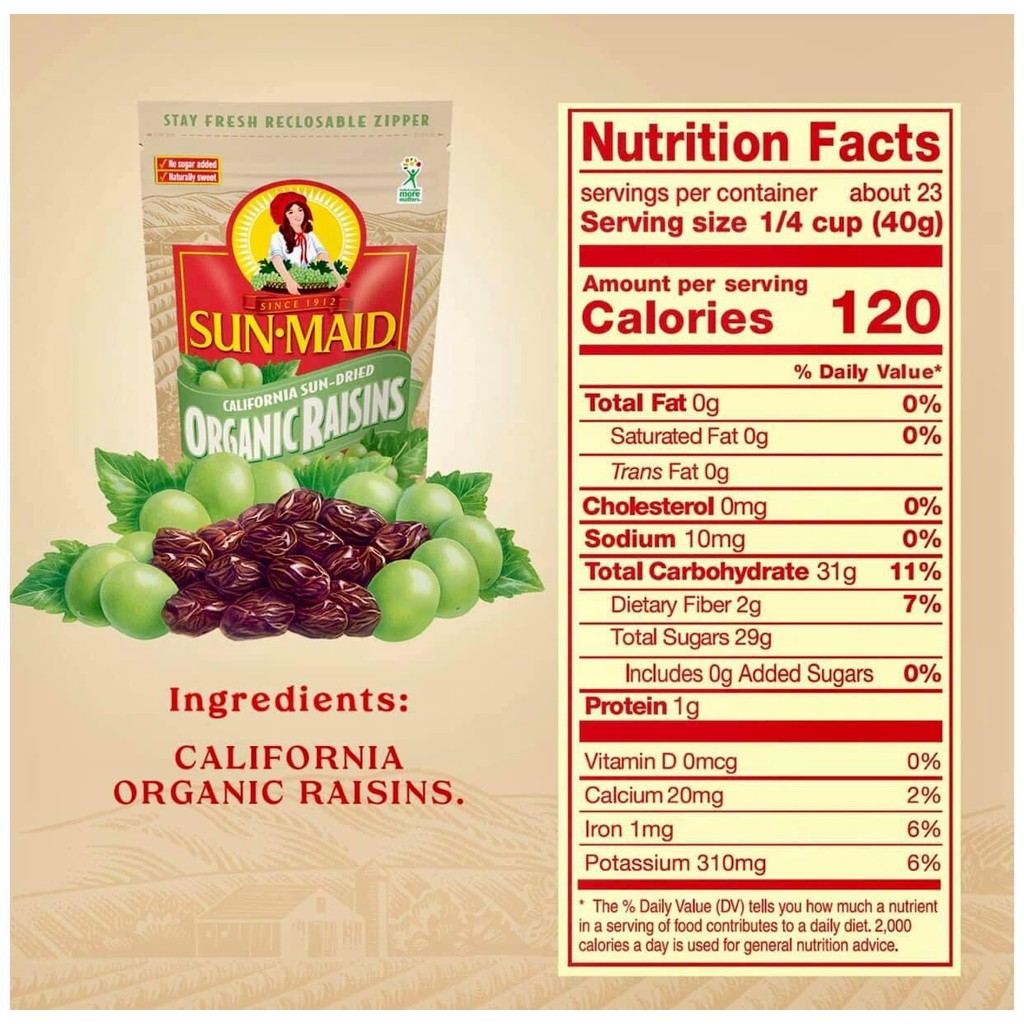 {HSD 02/22-Gói 907g} Nho khô hữu cơ Sun-Maid California Organic Raisins