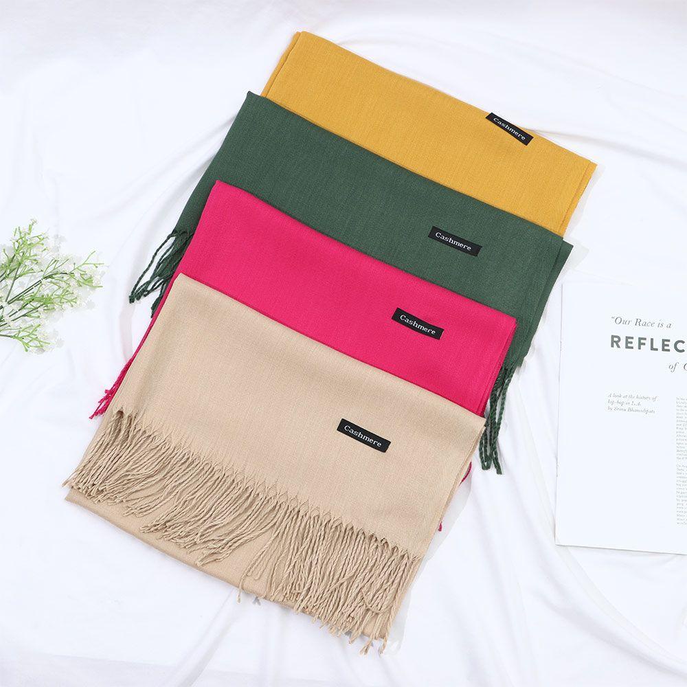 Khăn Choàng Cổ Dài Vải Cashmere Phối Tua Rua Sang Trọng