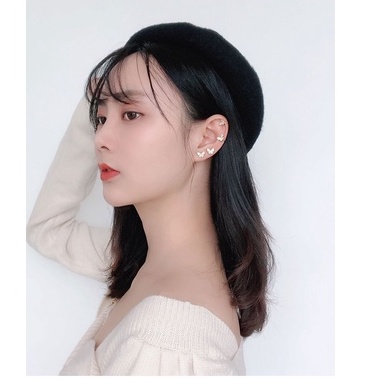 Bông tai bươm bướm bạc ý 925 kẹp vành nữ cá tính
