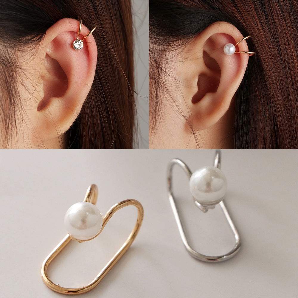 CACTU Pearl Diamond Geometric shape Women Gift No Piercing Ladies Jewelry Ear Cuff Clip