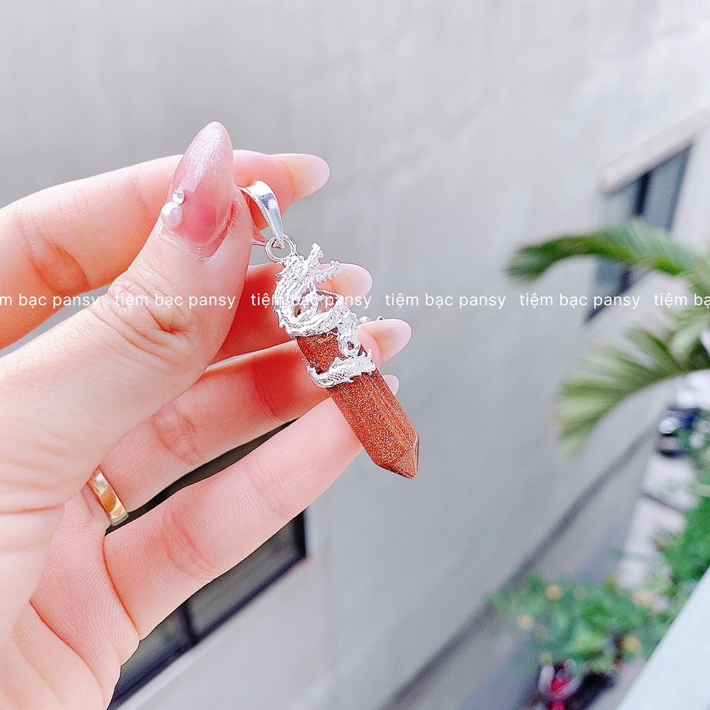 Mặt dây chuyền bút huyết bọc rồng bạc, Mặt dây chuyền bạc nam huyết rồng đá cam