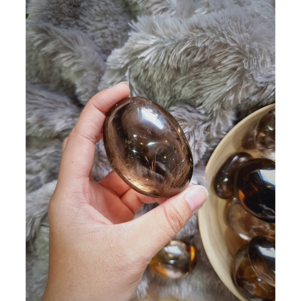 Palm đá thach anh Khói (Smoky Quartz) dùng thanh tẩy trong Tarot, cân bằng năng lượng, Reiki, thiền định, phong thủy