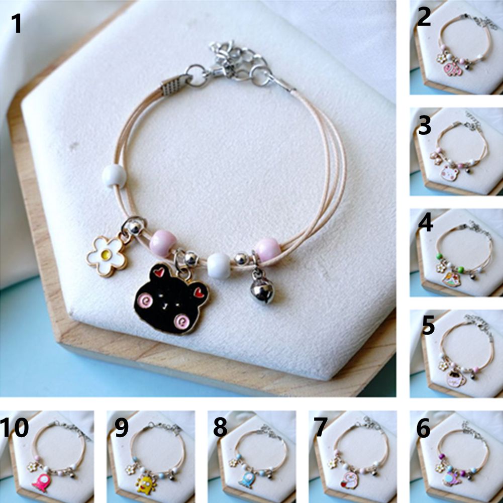 Vòng đeo tay chuỗi hạt gốm mặt hình mèo/gấu/cá hoạt hình có thể điều chỉnh cho cặp đôi bạn thân