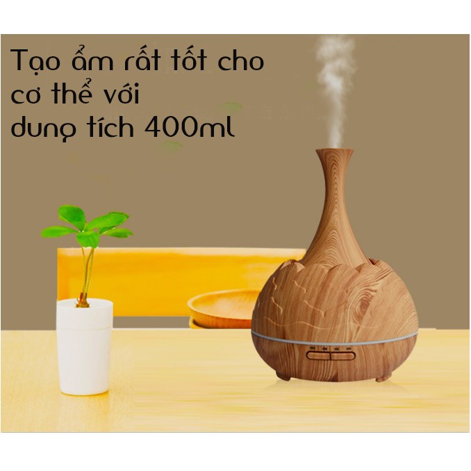 Máy khuếch tán tinh dầu bình sen vàng dung tích 400ml có chế độ hẹn giờ, công suất lớn