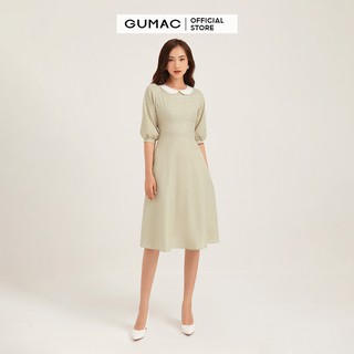 Đầm ôm nữ GUMAC tay dài phối cổ công sở mới, màu kem đủ size DB120
