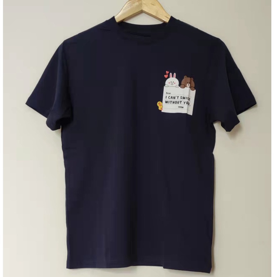 LINE FRIENDS Áo Thun Cotton Nguyên Chất Tay Ngắn In Hình Gấu Nâu Uniqlo UT Line Cho Cặp Đôi