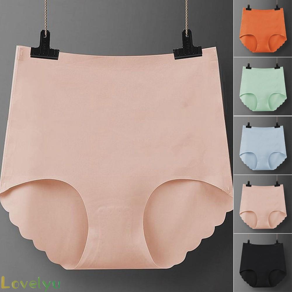 【LOVELYU】Women Soft High Waist No Trace Panties Underwear Breathable Ice Silk Knickers Solid Color【Good Quality】
