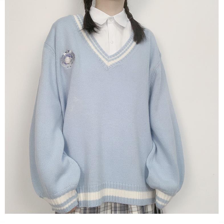 Bộ Đồ Đồng Phục Dệt Kim Cổ Chữ V Thêu Trang Trí Thiết Kế Mới Thời Trang Dành Cho Nữ