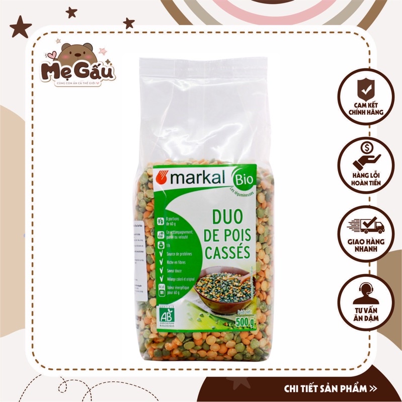 Đậu Hà Lan hữu cơ Markal (xanh &amp; vàng) 500g - cho bé từ 6m+