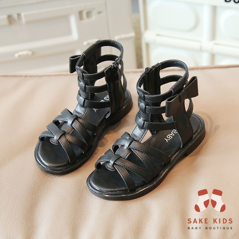 Giày chiến binh bé gái cao cổ quai chéo phối Nơ dễ thương khóa kéo chất da PU siêu mềm phong cách Hàn Quốc MG6001