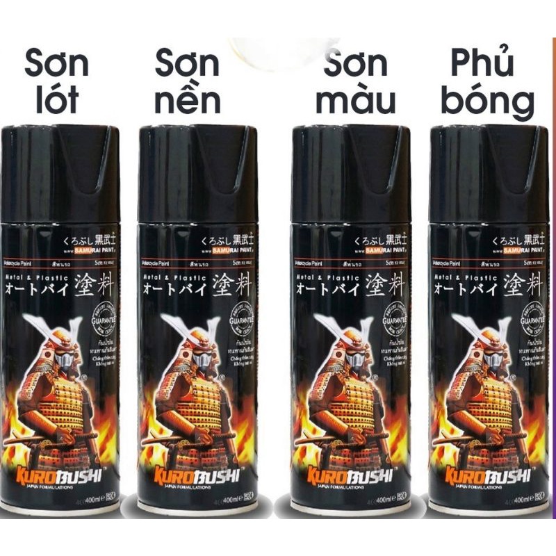 Sơn xịt Samurai chuyên dùng cho xe máy đủ loại màu, Lót, Bóng, Chịu nhiệt, Chống cháy, Chống rạn nứt, Vòi xịt chống chảy