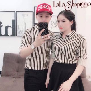 ÁO SƠ MI CẶP NAM NỮ KẺ SỌC CHẤT LỤA TRƠN CAO CẤP - LALASHOP1990