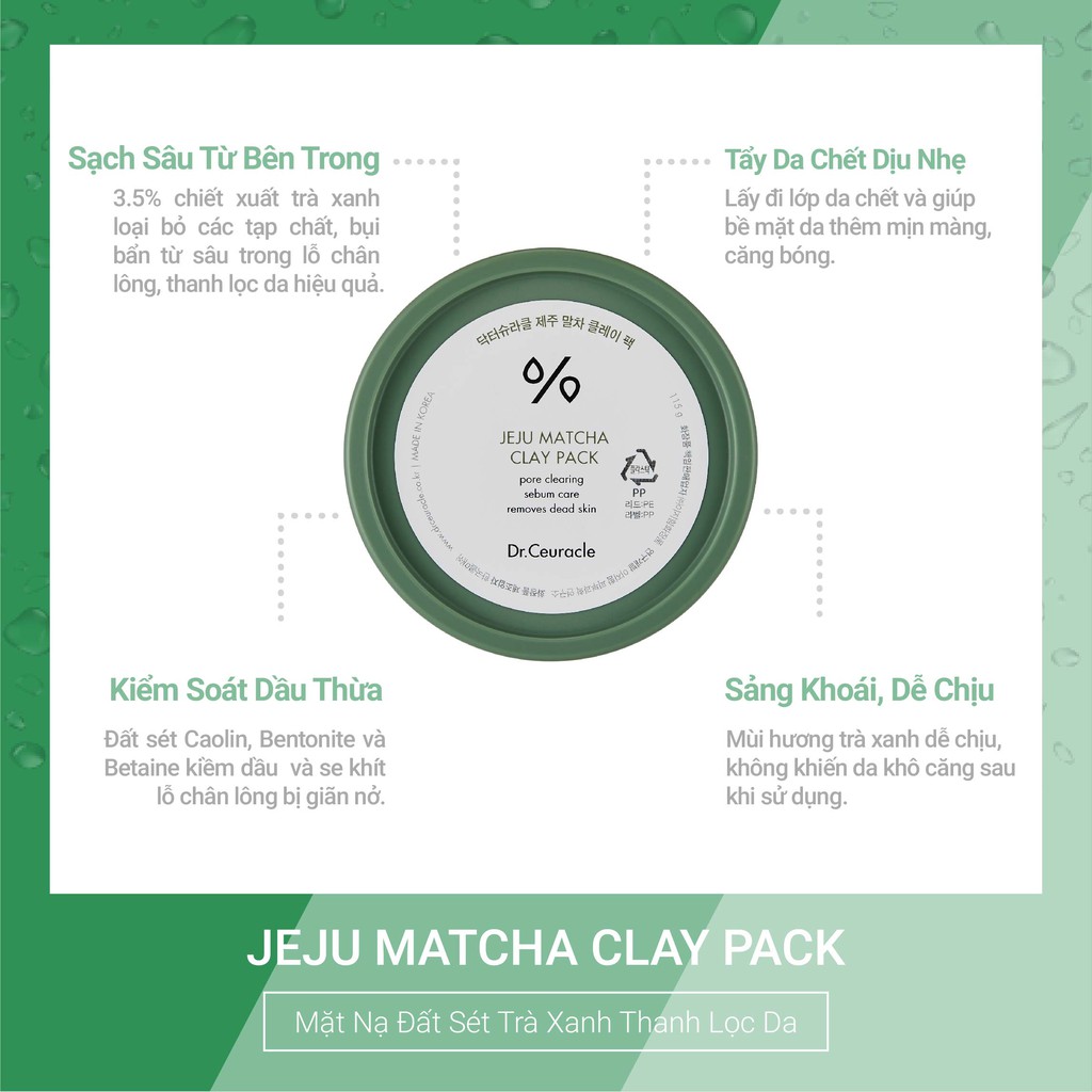 Mặt nạ đất sét và matcha DR.CEURACLE Jeju Matcha Clay Pack 115g