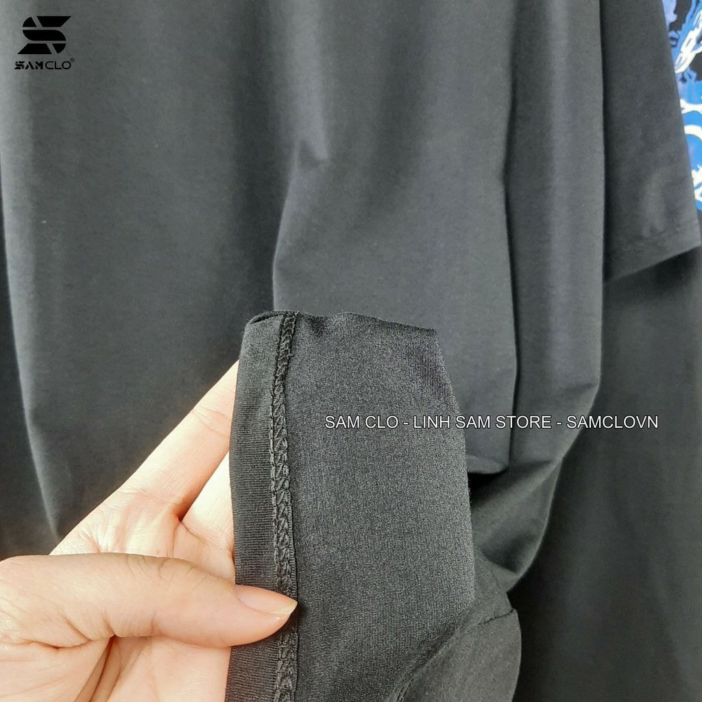 Áo thun tay lỡ freesize nữ - phông form rộng Unisex, mặc lớp, nhóm, cặp hình chữ A lửa xanh 4AM studio màu đen