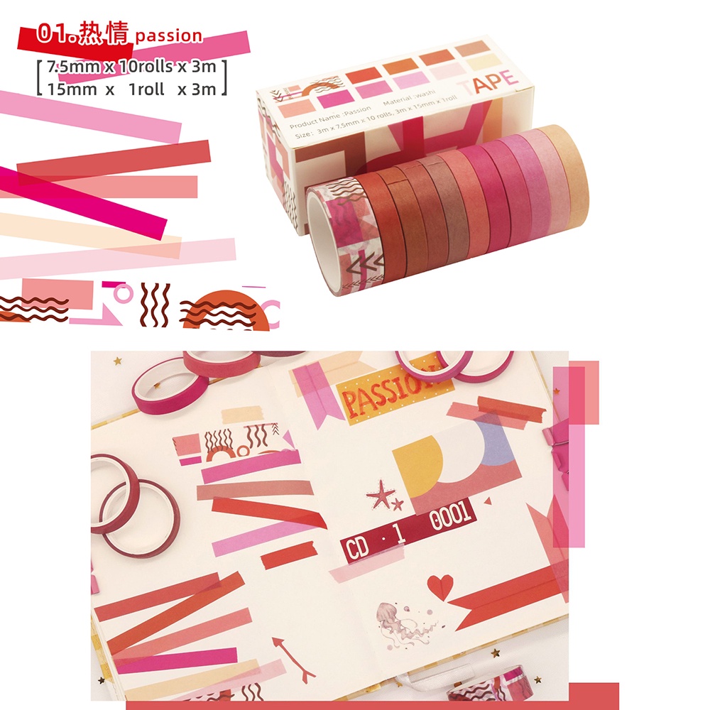 Set 11 Cuộn Băng Keo Màu Cầu Vồng Trang Trí Thủ Công Đa Ứng Dụng