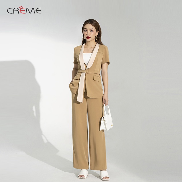 Set bộ công sở nữ áo vest quần dáng xuông SB2021 CREME