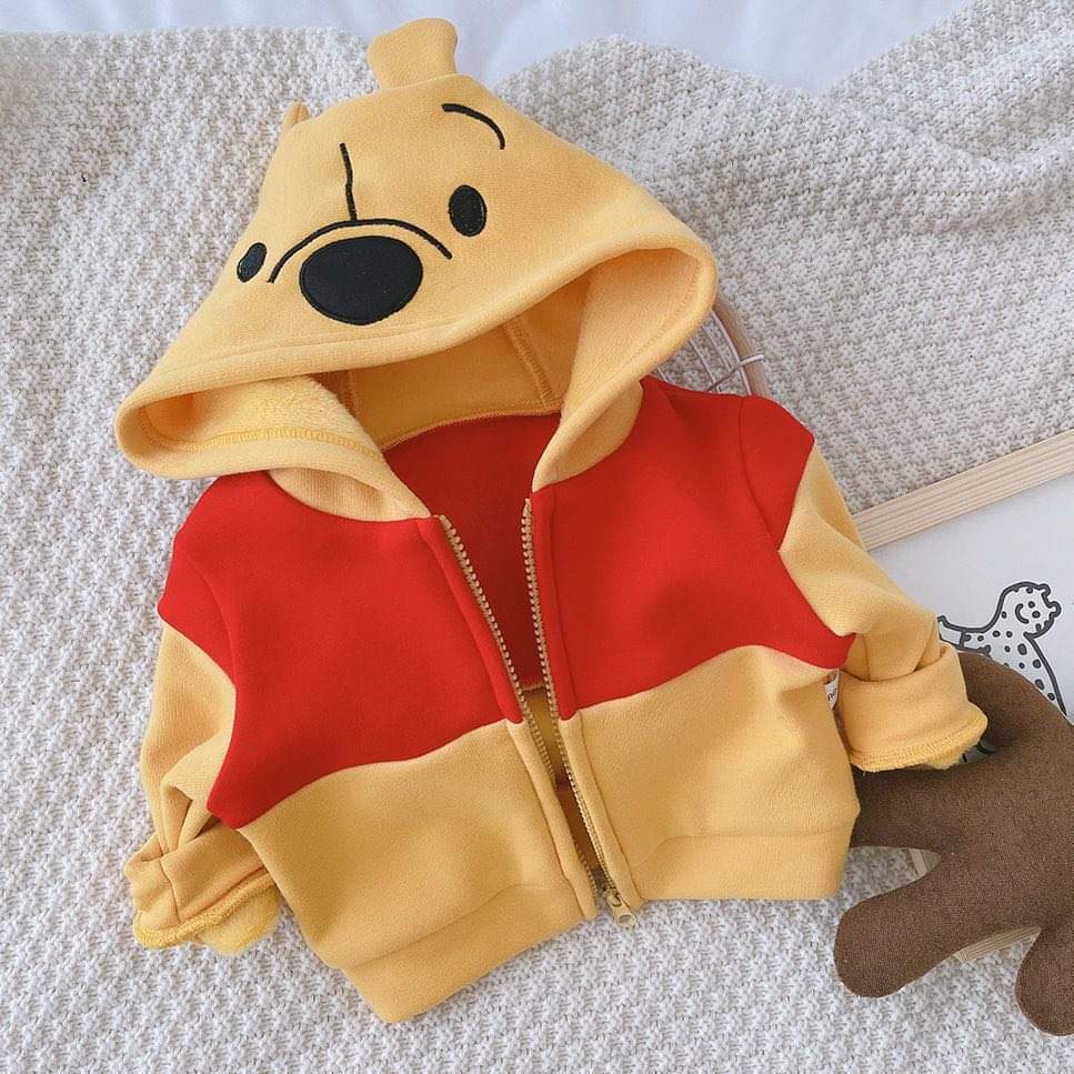 Áo khoác phối khóa kéo, da cá mặc thu đông họa tiết gấu Pooh, Mickey cực đáng yêu cho bé trai bé gái (8-18kg)