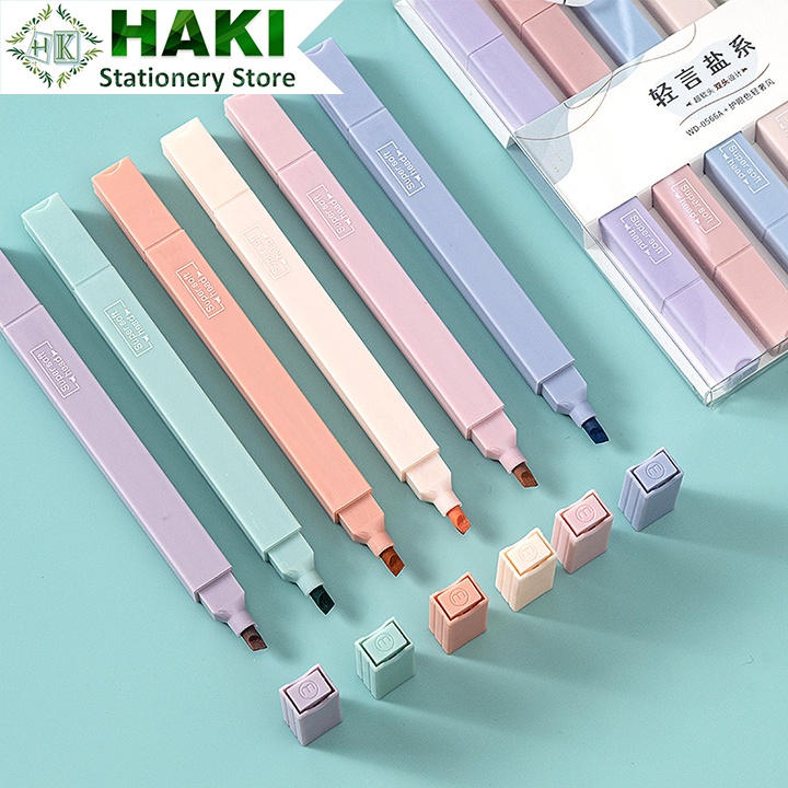 Bút highlight pastel 2 đầu HAKI, bút đánh dấu nhớ dòng morandi trang trí sổ bullet journal văn phòng phẩm B51