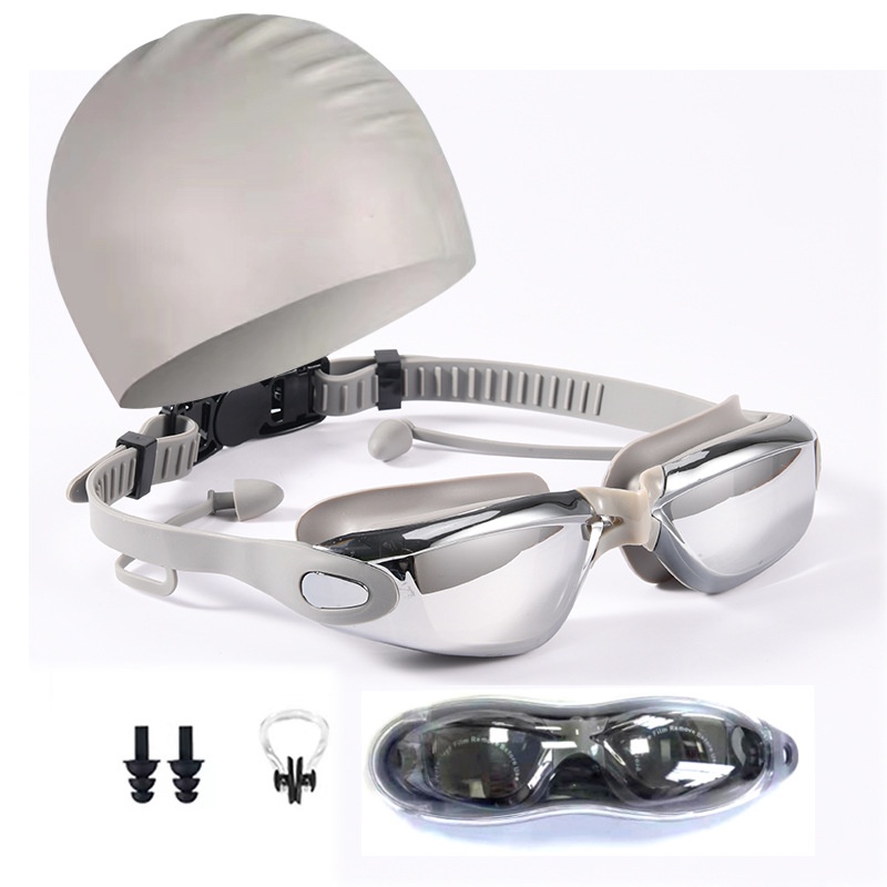 Kính bơi WINMAX bằng silicon mạ điện chống sương mù với nút bịt tai dành cho người lớn