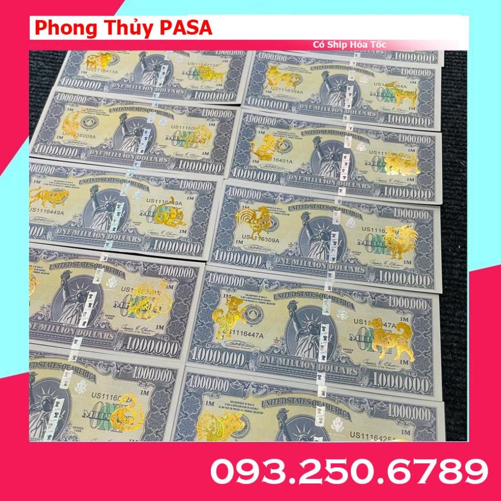 Tiền 1 Triệu Đô Usd 12 con giáp mạ vàng, Kỉ Niệm Siêu Cấp Có Bảo An, tặng bao lì xì