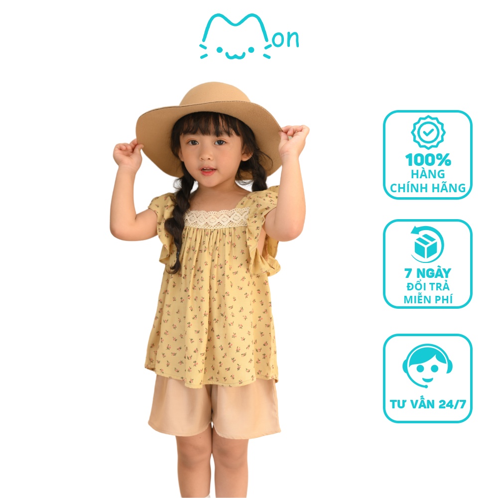 Quần áo bé gái 1-6 tuổi chất đũi tằm họa tiết hoa nhí MonBabies VL73-Y - Bộ cộc tay bé gái thời trang cao cấp