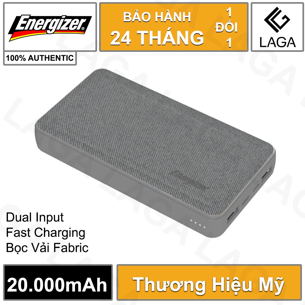 Pin Sạc Dự Phòng Energizer 20000mAh Li-Polymer Bọc Vải Fabric UE20043