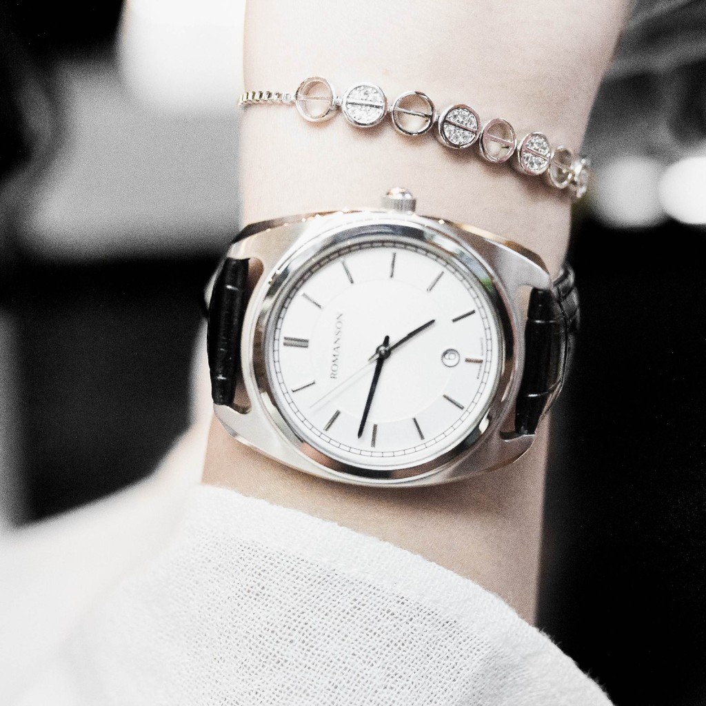 Đồng hồ Unisex Romanson Watch TL1269MWWH kính chống xước, dây da, máy thụy sĩ cao cấp chính hãng