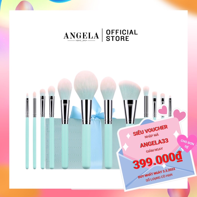 bộ cọ trang điểm cá nhân angelashop cọ che khuyết điểm set cọ 12 cây lông mền mịn có bao da