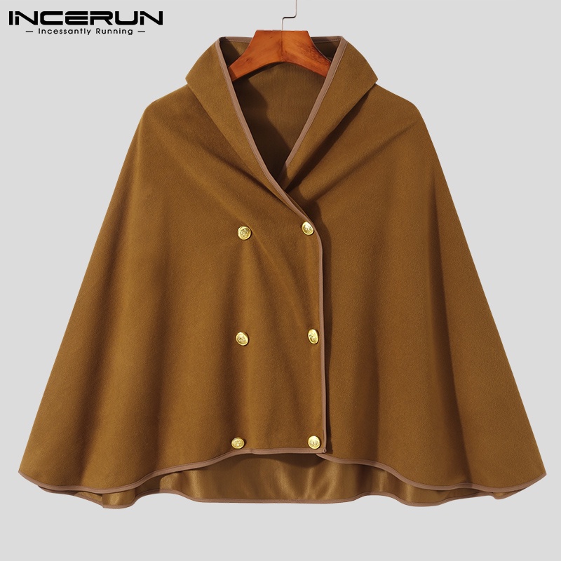 Áo choàng INCERUN hai hàng nút dáng rộng tay cánh dơi phong cách phương tây vintage thời trang mùa đông dành cho nam