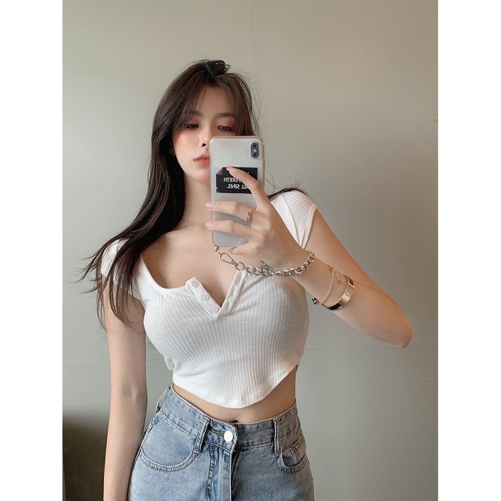 Áo Croptop Vạt Bầu Cúc Cài A5152