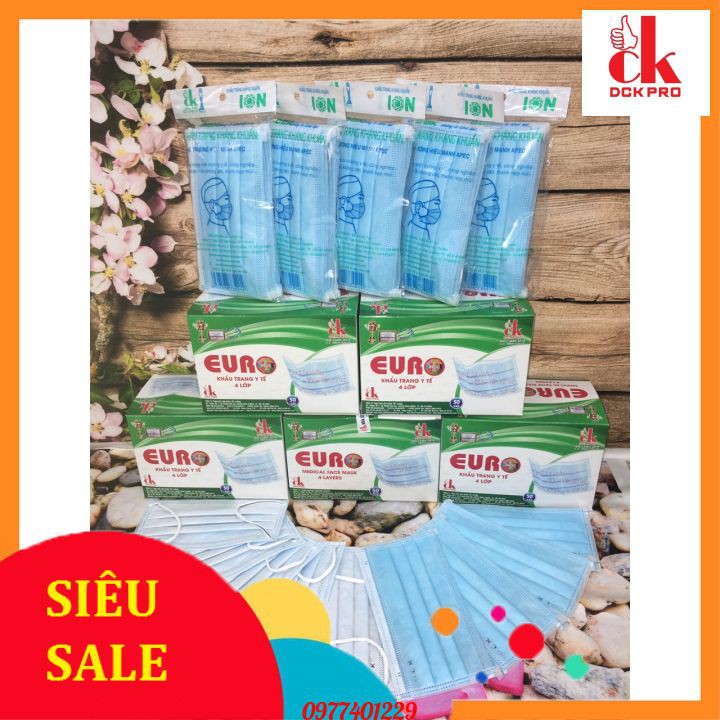 Khẩu Trang Xanh Y Tế 4 Lớp Euro 1 Hộp 50 Chiếc