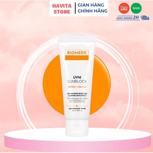 Kem chống nắng biomeek huyết tế bào chống nắng phổ rộng SPF50+/PA++++ nâng tone nhẹ dùng được cho da dầu 40ml Hàn Quốc