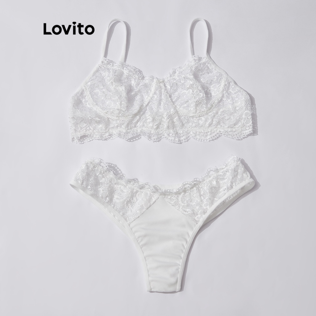 Lovito Bộ Đồ Lót Ren 3 / 4 Vỏ Gối Gợi Cảm L31ED010 (Trắng/Đen/Đỏ tía/Xanh lam)