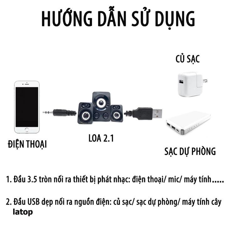 Loa vi tính mini cho máy tính, điện thoại bass ấm TREBLE 2.1