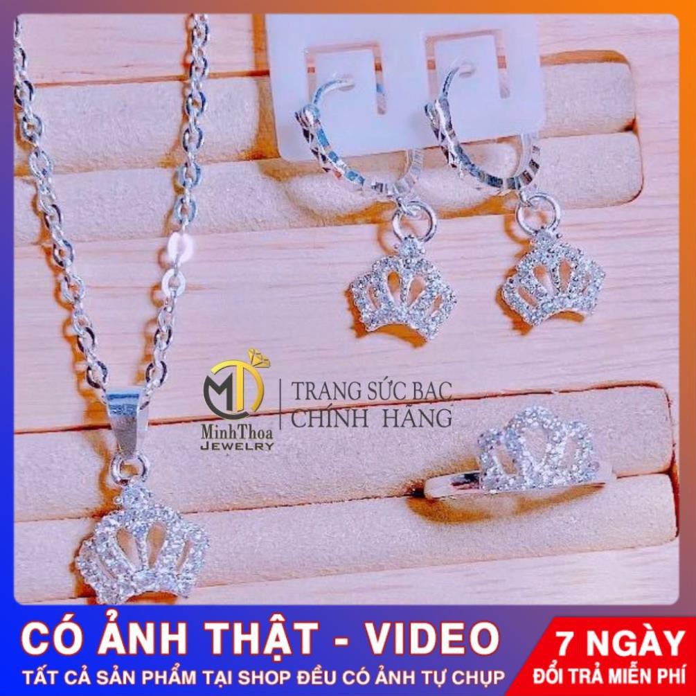 Combo dây chuyền, bông tai, nhẫn bạc bé gái hình vương miện, trang sức bạc đẹp Tuấn Thoan JEWELRY