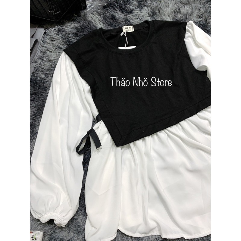 áo baby doll trắng đen