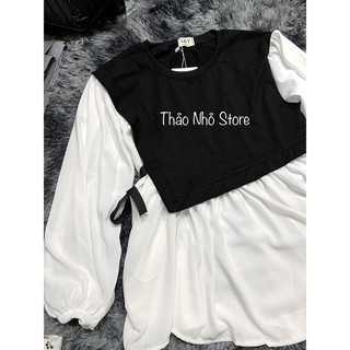 áo baby doll trắng đen