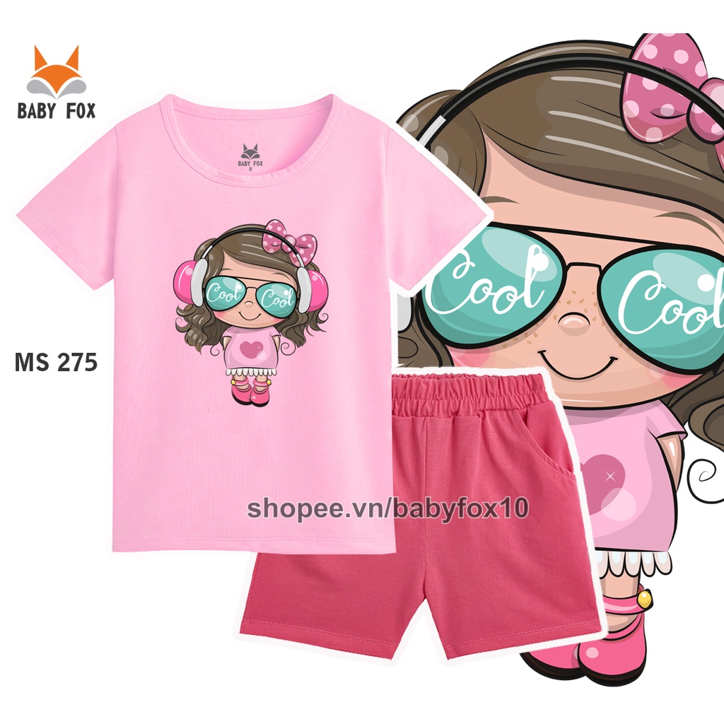 Bộ thun bé gái 100% cotton loại tốt, thương hiệu BABY FOX, in hình công chúa, size nhỏ, trung, đại e