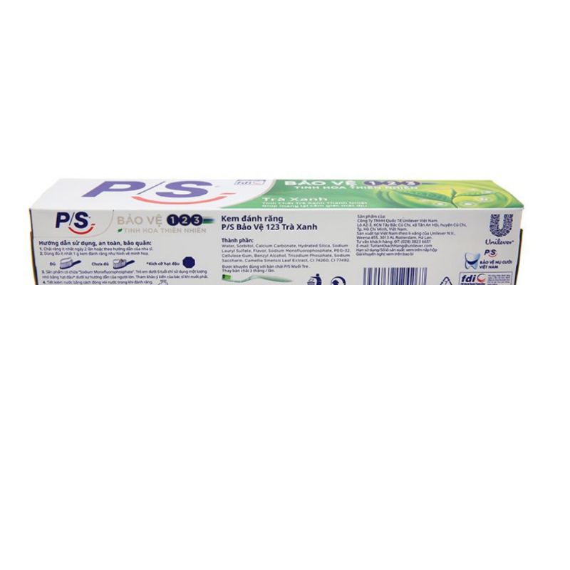 Kem đánh răng P/S trà xanh Bảo vệ 123 tinh hoa thiên nhiên hộp 180g