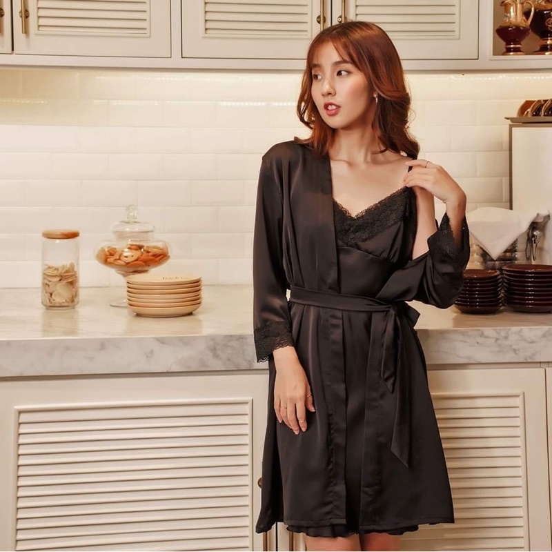 combo set 3 món Đầm/váy ngủ lụa và quần kèm áo choàng