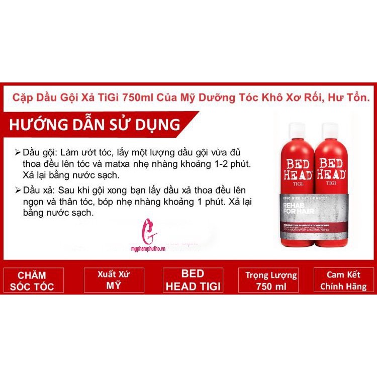 [CHÍNH HÃNG] Bộ Dầu gội + xả Tigi Bed Head 750ml